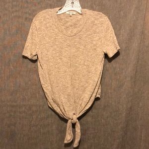 Madewell | Cream/Tan marbled short sleeve sweater with tie front